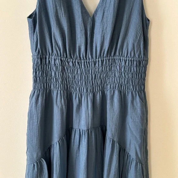 Vince Blue Smocked Tiered Midi Dress - Picture 3 of 16